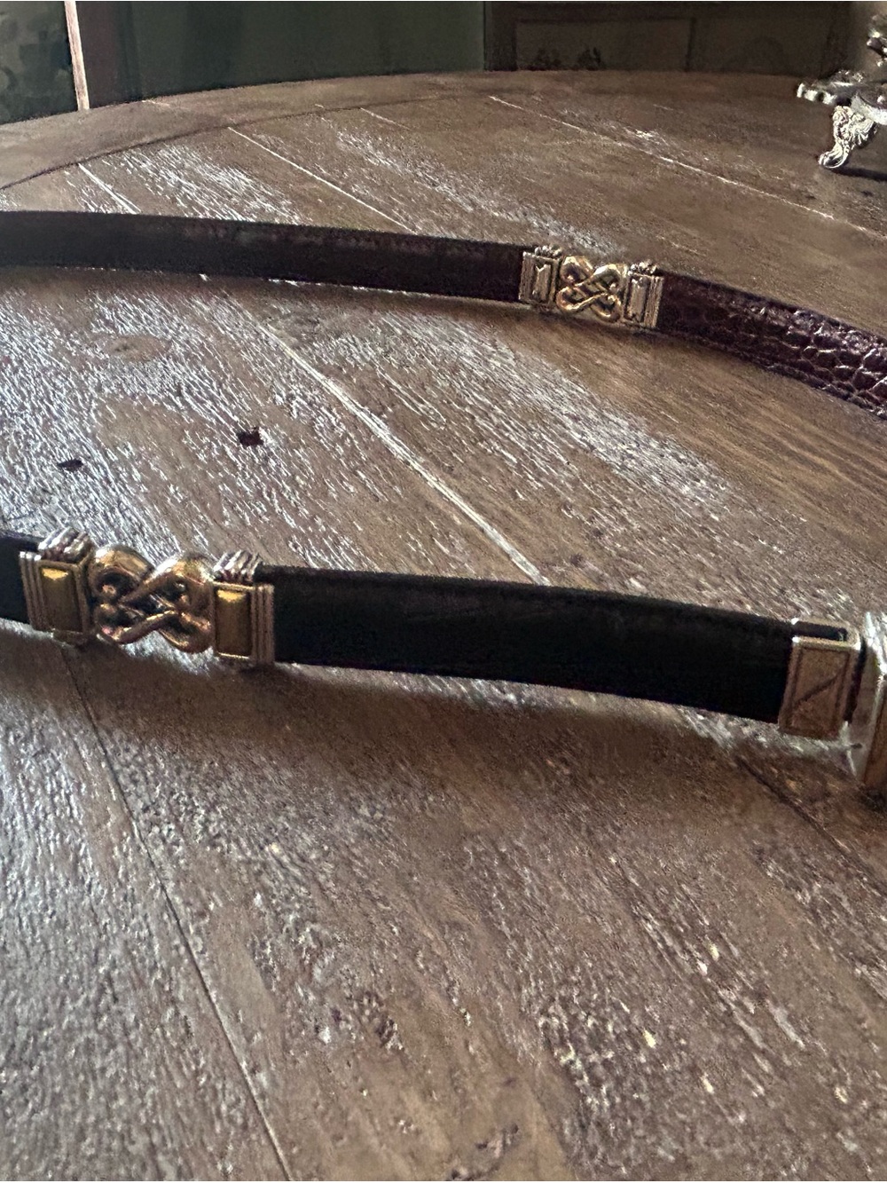 Brighton Black Leather Belt with Gold Decorative Hardware